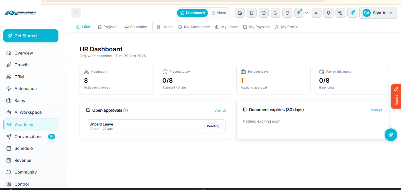 AD's HRM Suite Dashboard